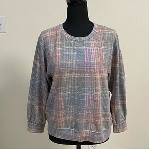 Sundry Sweater Women’s Size Small Pastel Rainbow Plaid Sweater